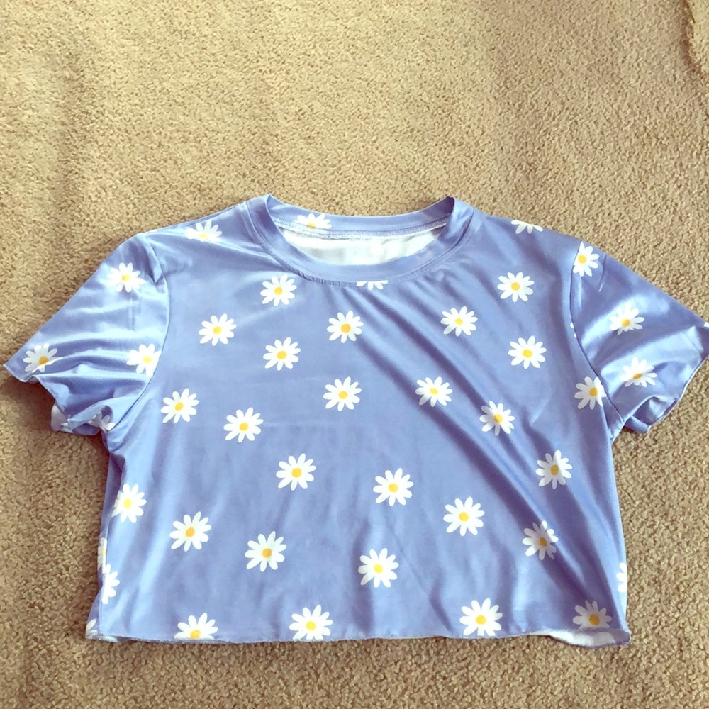 Shein/Romwe Purple and White Flower Crop Top